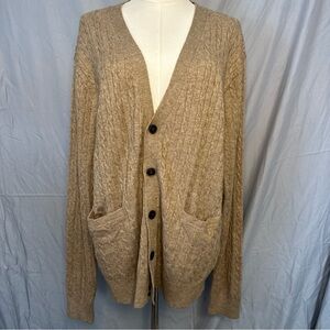Kallspin Women’s Cable Knit Wool Blend Cardigan Beige Sz L